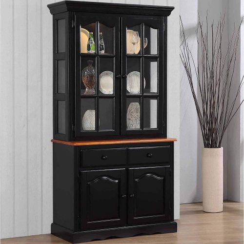 Sunset Trading Black Cherry Selections Keepsake Buffet and Lighted Hutch | Antique Black and Cherry DLU-19-BH-BCH