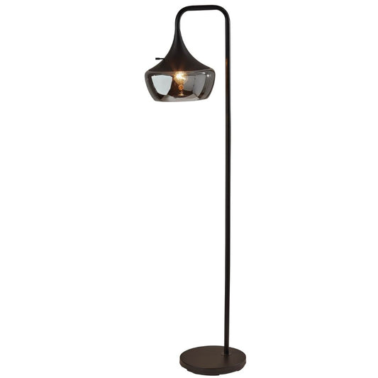 64" Black Task Floor Lamp With Black Glass Bowl Shade