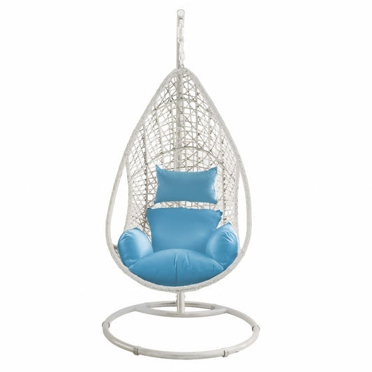 40" Blue and Steel stand finished Metal Outdoor Swing Chair with Blue Cushion