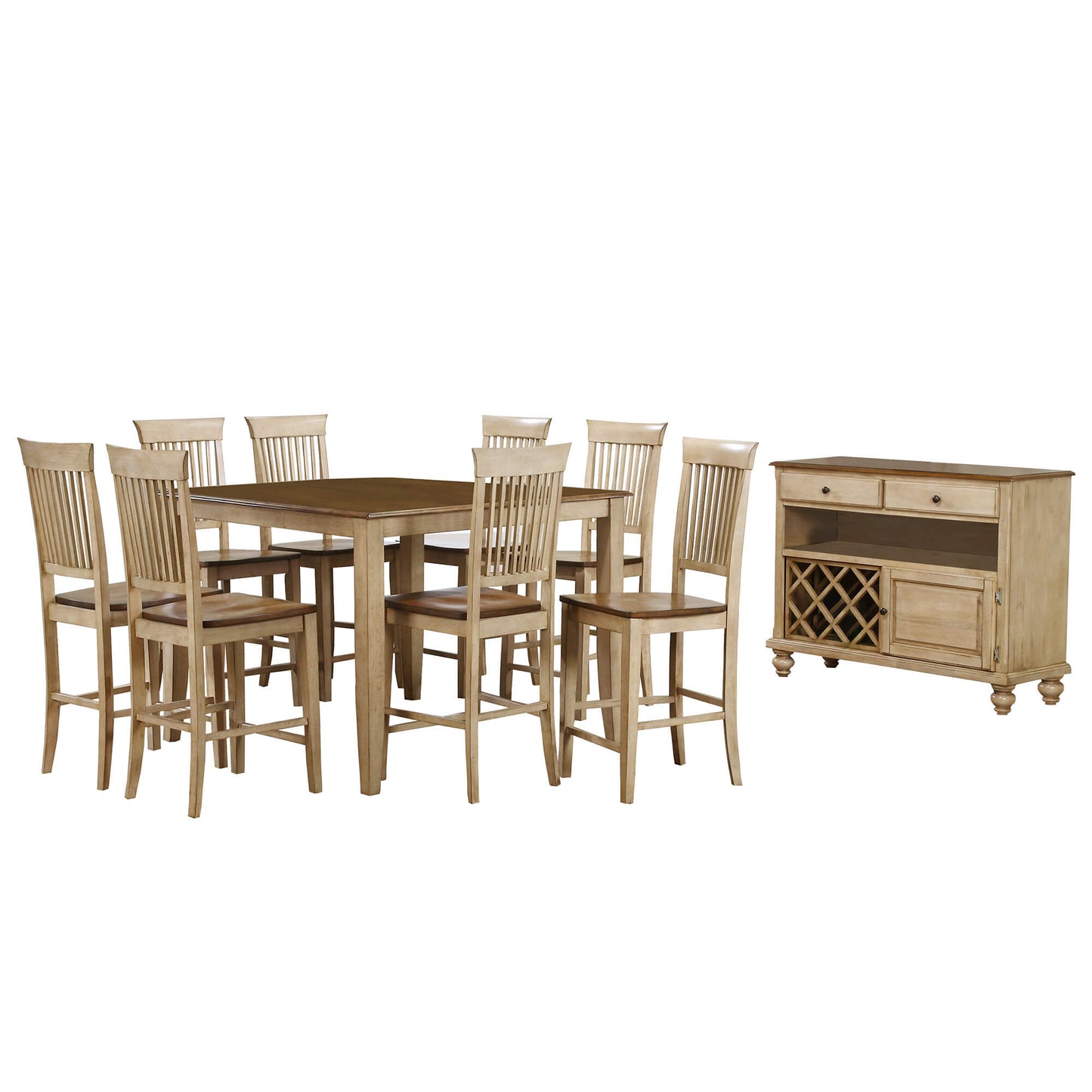 Sunset Trading Brook 10 Piece 48" Square Pub Set with Fancy Slat Stools | Counter Height Dining Table | Server | Seats 8 DLU-BR4848CB-B70-SRPW10PC