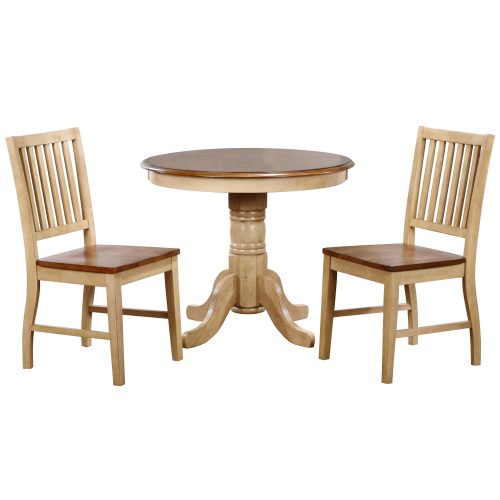 Sunset Trading Brook 3 Piece 36" Round Dining Set with Slat Back Chairs | Seats 4 DLU-BR3636-C60-PW3PC