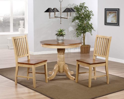 Sunset Trading Brook 3 Piece 36" Round Dining Set with Slat Back Chairs | Seats 4 DLU-BR3636-C60-PW3PC