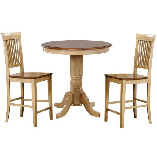 Sunset Trading Brook 3 Piece 36" Round Pub Table Set with Fancy Slat Stools | Counter Height Dining | Seats 4 DLU-BR3636CB-B70-PW3PC