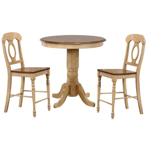 Sunset Trading Brook 3 Piece 36" Round Pub Table Set with Napoleon Stools | Counter Height Dining | Seats 4 DLU-BR3636CB-B50-PW3PC