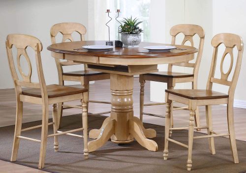 Sunset Trading Brook 5 Piece 42" Round or 60" Oval Extendable Dining Set | Butterfly Leaf Counter Height Table | Napoleon Stools | Seats 6 DLU-BR4260CB-B50-PW5PC