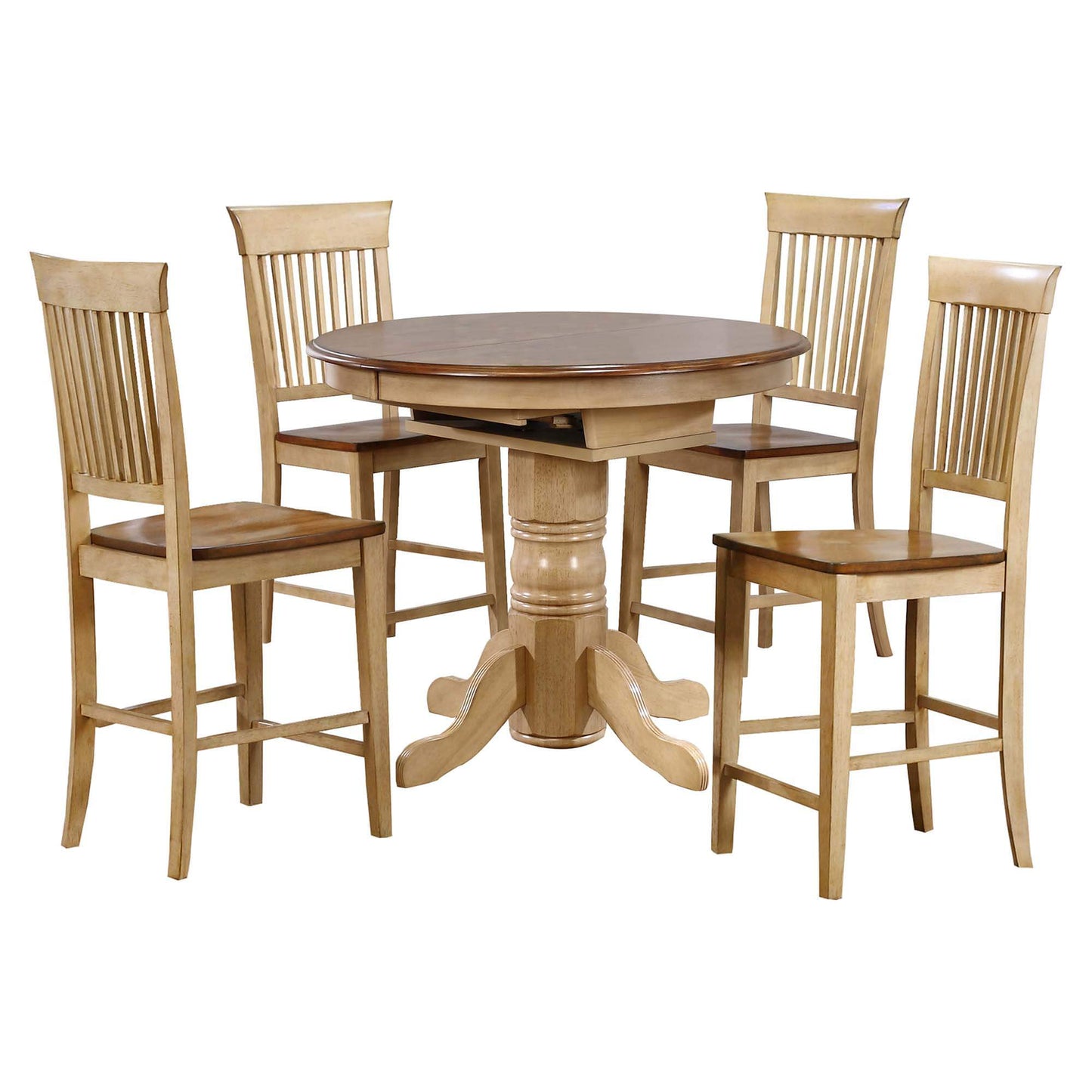 Sunset Trading Brook 5 Piece 42" Round or 60" Oval Extendable Dining Set | Butterfly Leaf Counter Height Table | Fancy Slat Stools | Seats 6 DLU-BR4260CB-B70-PW5PC