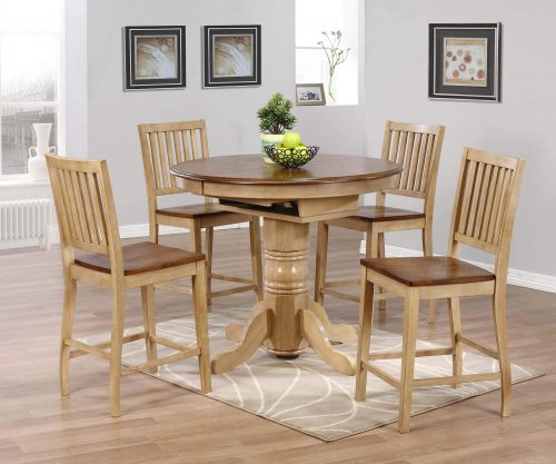 Sunset Trading Brook 5 Piece 42" Round or 60" Oval Extendable Dining Set | Butterfly Leaf Counter Height Table | Slat Back Stools | Seats 6 DLU-BR4260CB-B60-PW5PC