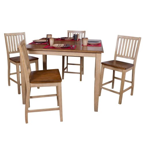 Sunset Trading Brook 6 Piece 48" Square Pub Set with Slat Back Stools | Counter Height Dining Table | Server | Seats 8 DLU-BR4848CB-B60-SRPW6PC