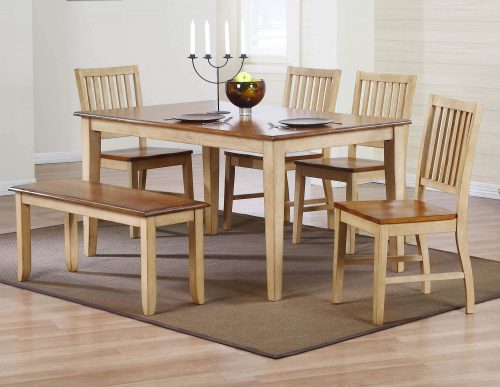 Sunset Trading Brook 6 Piece 60" Rectangular Table Dining Set with Bench | Seats 7 DLU-BR3660-C60-BNPW6PC