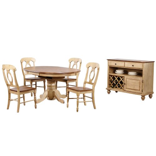 Sunset Trading Brook 6 Piece 42" Round or 60" Oval Extendable Dining Set | Butterfly Leaf Table | Server | Seats 6 DLU-BR4260-C50-SRPW6PC