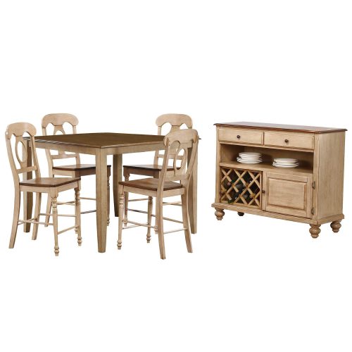 Sunset Trading Brook 6 Piece 48" Square Pub Set with Napoleon Stools | Counter Height Dining Table | Server | Seats 8 DLU-BR4848CB-B50-SRPW6PC