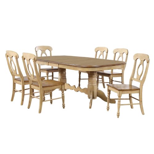 Sunset Trading Brook 7 Piece 96" Oval Extendable Dining Set with Napoleon Chairs | Double Pedestal Table | Seats 10 DLU-BR4296-C50-PW7PC