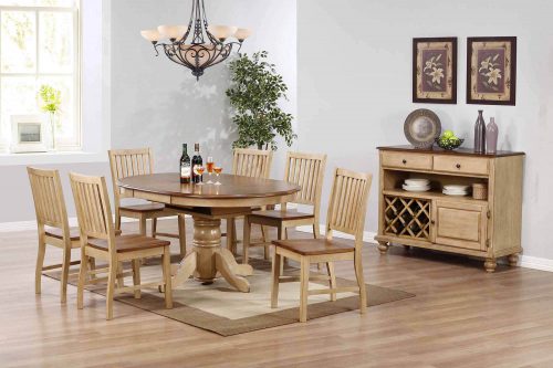 Sunset Trading Brook 8 Piece 42" Round or 60" Oval Extendable Dining Set | Butterfly Leaf Table | Server | Seats 6 DLU-BR4260-C60-SRPW8PC