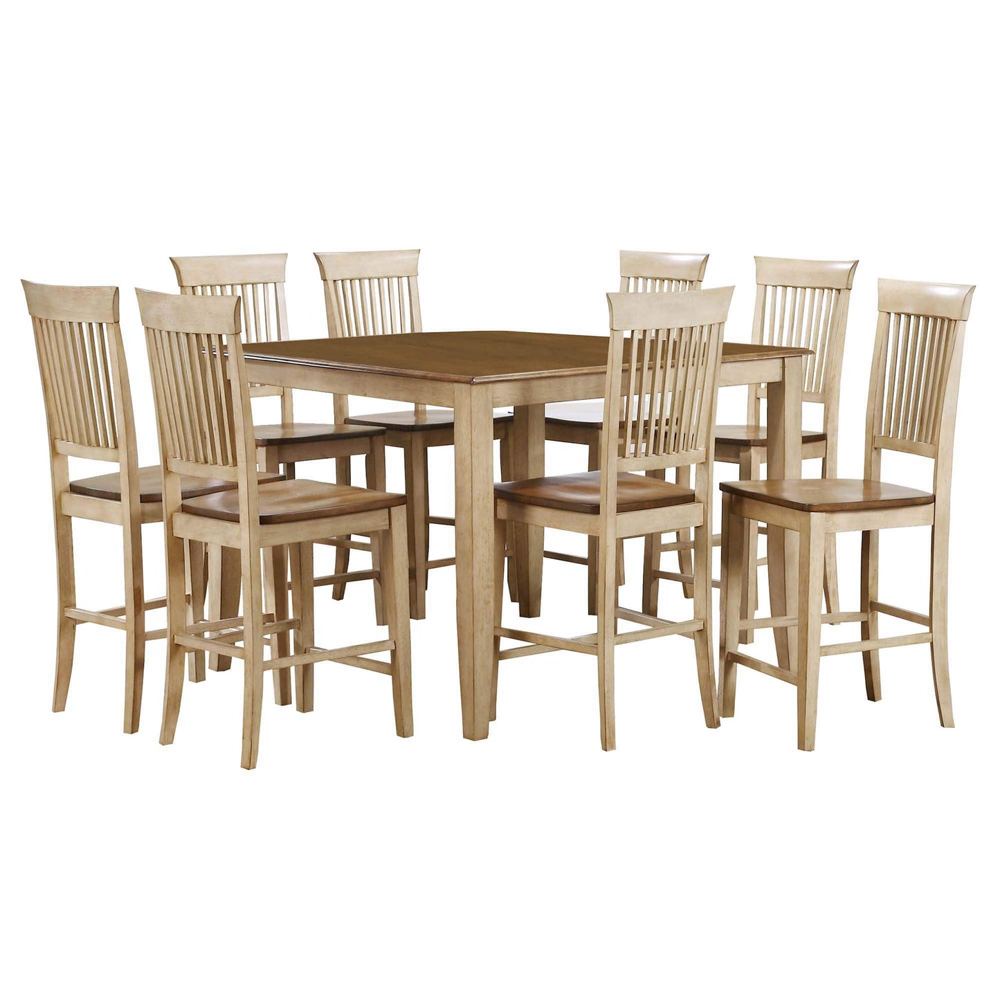 Sunset Trading Brook 9 Piece 48" Square Pub Set with Fancy Slat Stools | Counter Height Dining Table | Seats 8 DLU-BR4848CB-B70-PW9PC