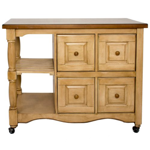 Sunset Trading Brook Kitchen Cart | Four Drawers | Open Shelves | Wheat and Pecan Brown DCY-CRT-03-PW