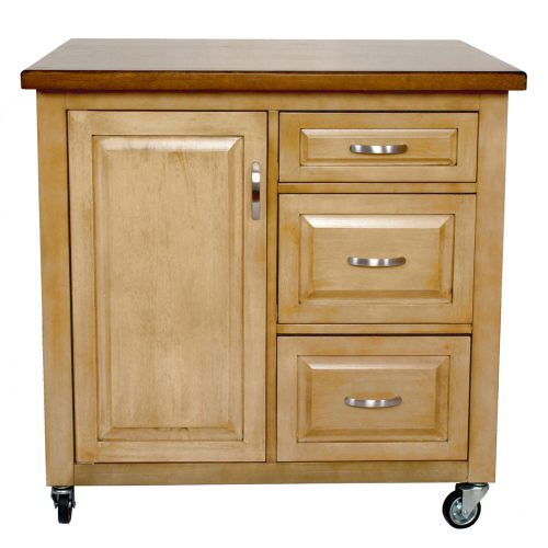 Sunset Trading Brook Kitchen Cart | Three Drawers | Adjustable Shelf Cabinet | Distressed Sonoma Oak and Light Pecan Brown PK-CRT-04-PW