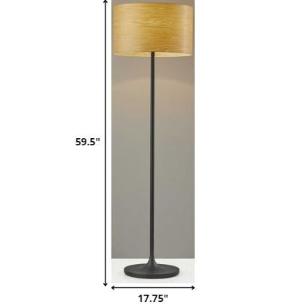 60" Brown And Black Floor Lamp With Brown Veneer Drum Shade