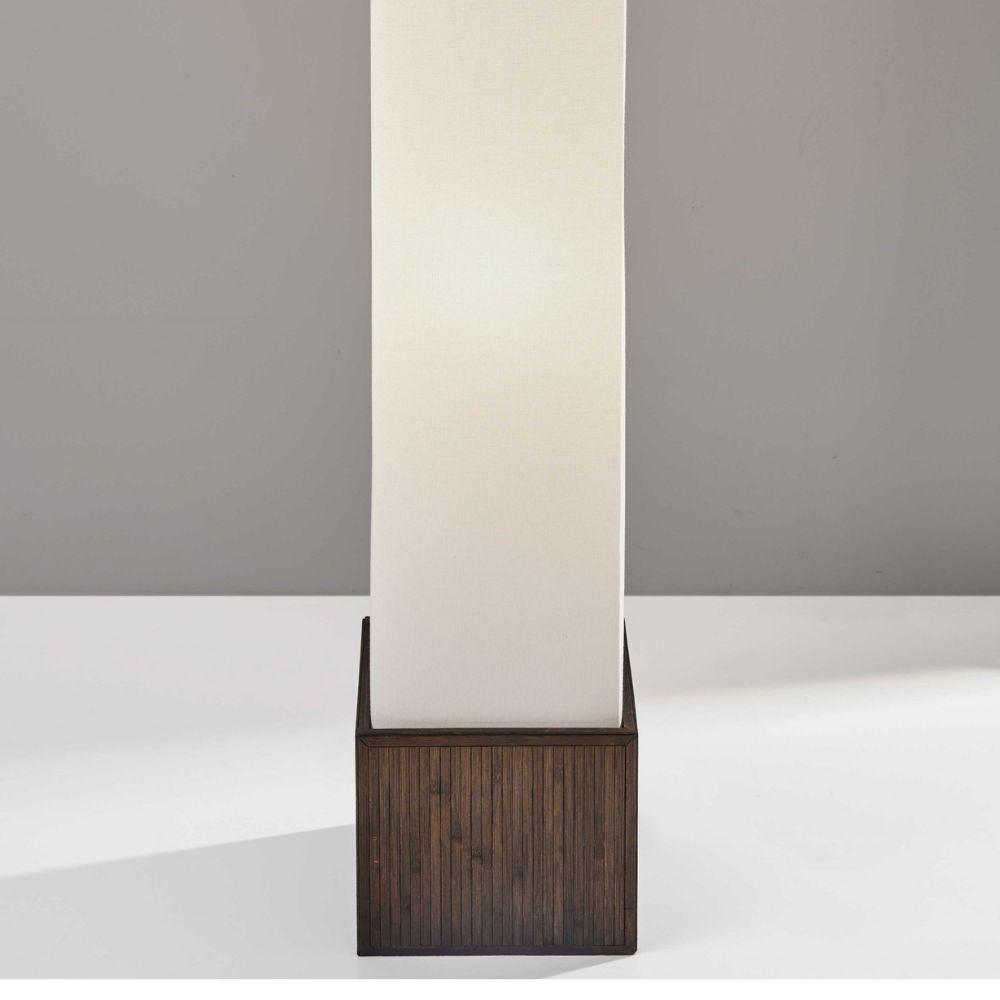50" Brown And White Rattan Two Light Column Floor Lamp With White Fabric Shade