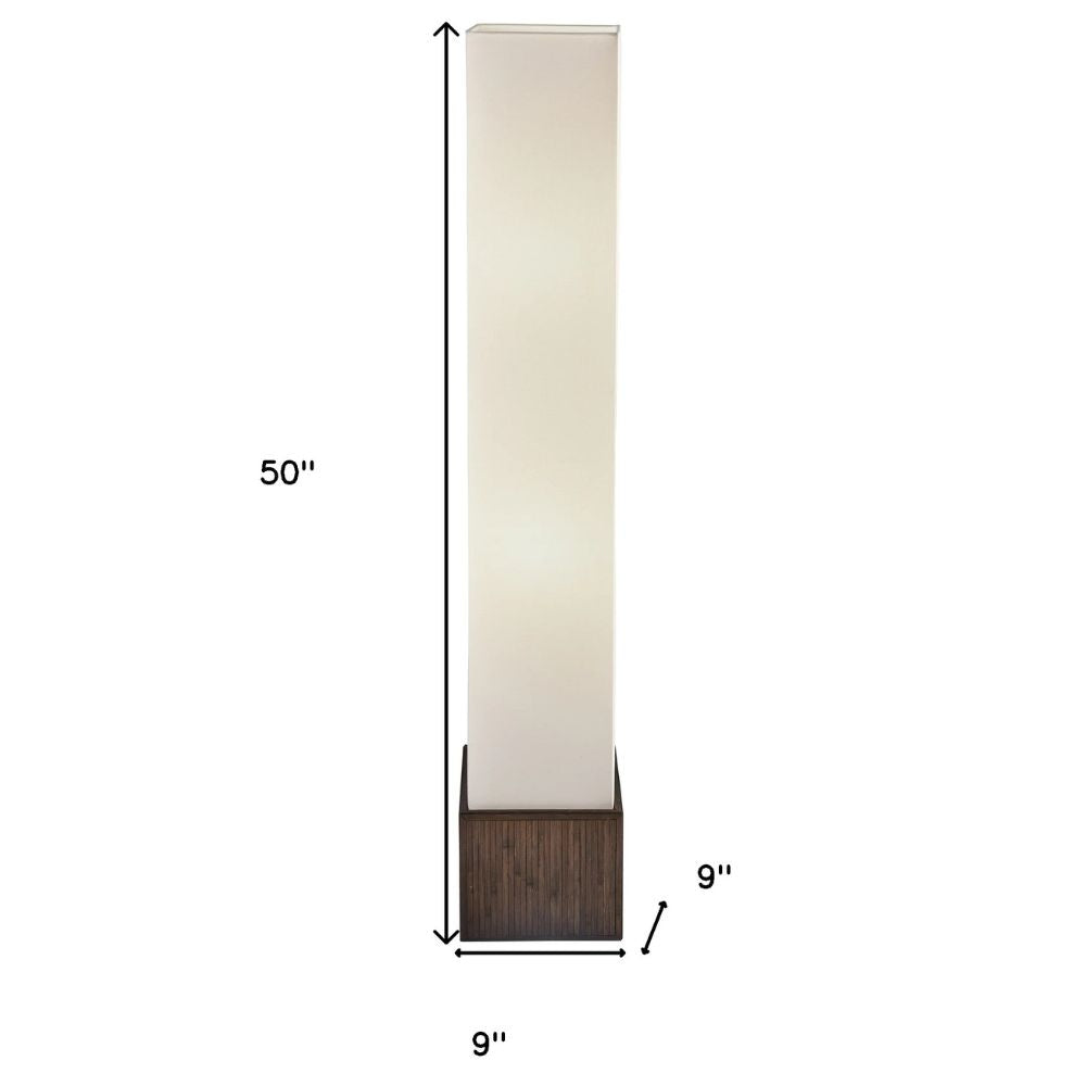 50" Brown And White Rattan Two Light Column Floor Lamp With White Fabric Shade
