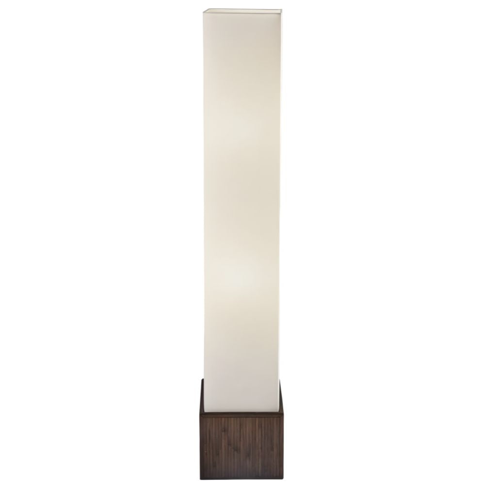 50" Brown And White Rattan Two Light Column Floor Lamp With White Fabric Shade