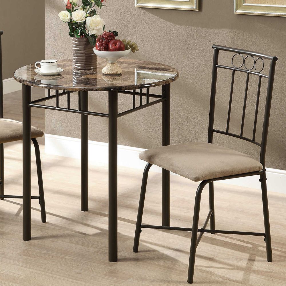 lifestyle Brown Marble Look 30" Round Table and 2 Cushioned Chairs Dining Table Set goldstardining.com