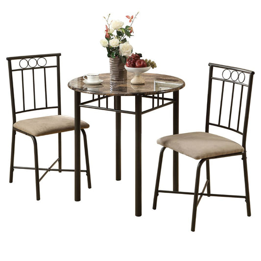 Brown Marble Look 30" Round Table and 2 Cushioned Chairs Dining Table Set goldstardining.com