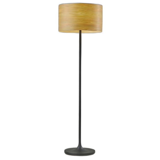 60" Brown And Black Floor Lamp With Brown Veneer Drum Shade
