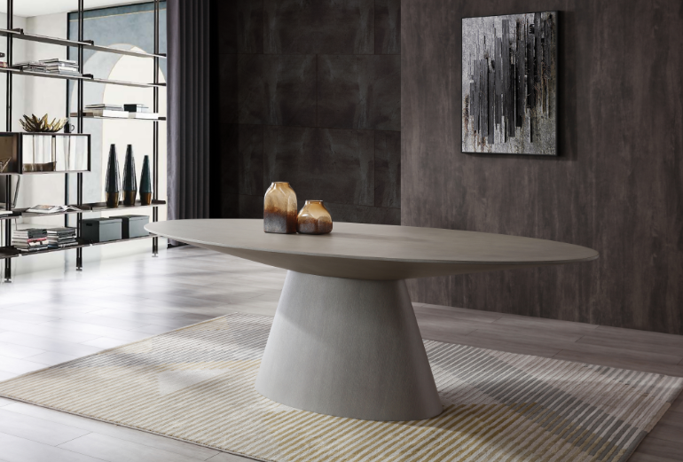 Whiteline Bruno Oval Dining Table, Grey Oak/ Walnut Veneer - GOLD STAR Dining