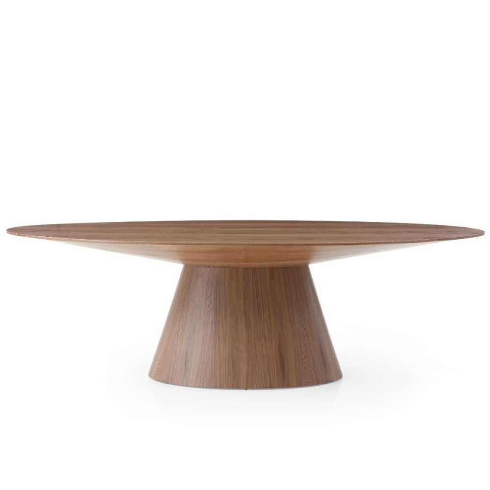 walnut front Bruno 95" Walnut or Oak Veneer Oval Dining Table, goldstardining.com