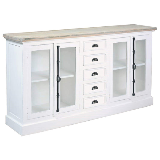 Sunset Trading Cottage 70" Glass Door 5 Drawer Display Cabinet CC-CAB189TLD-WWDW