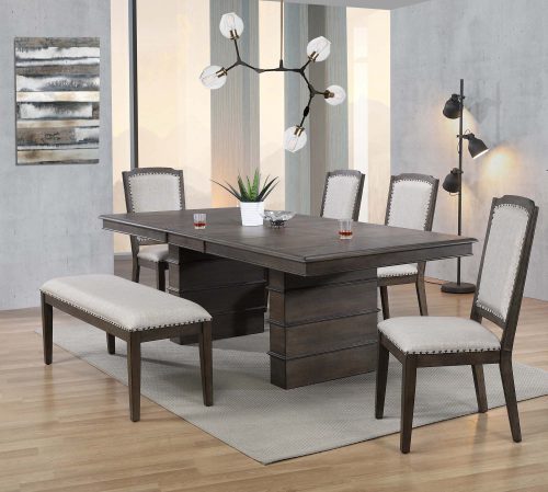 Sunset Trading Cali 6 Piece 96" Rectangular Extendable Dining Table Set | Brown Solid Wood | 4 Upholstered Chairs and Bench with Nailheads | Seats 8 DLU-CA113-4C-BN6PC