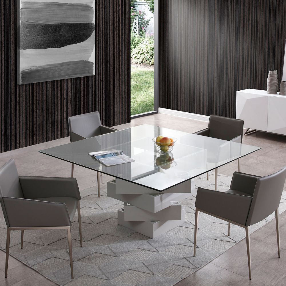 lifestyle Carson  High Gloss Clear Glass Top Dining Table, goldstardining.com