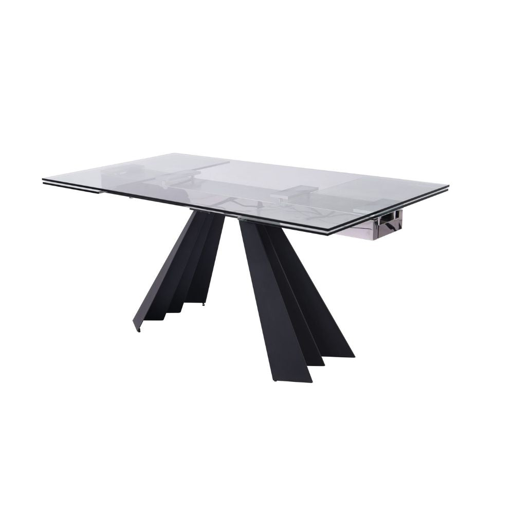 inclined extended Chicago Glass Top Extendable Dining Table, goldstardining.com