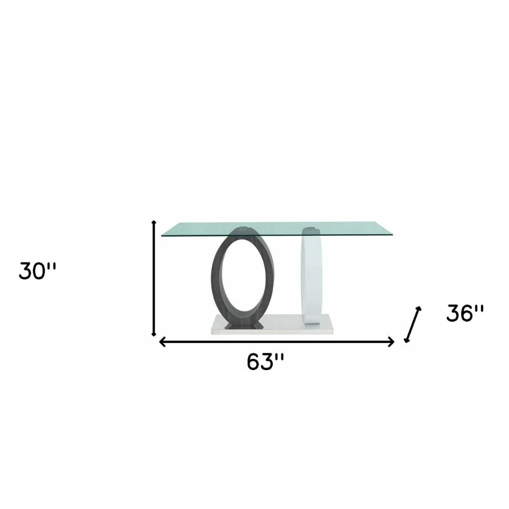 Gray and White Glass And Metal Double Pedestal Base Dining Table 63"