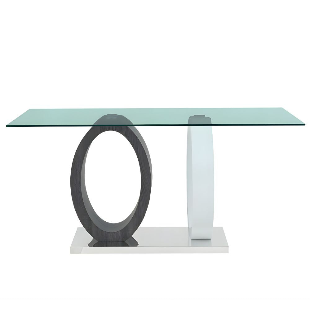 Gray and White Glass And Metal Double Pedestal Base Dining Table 63"