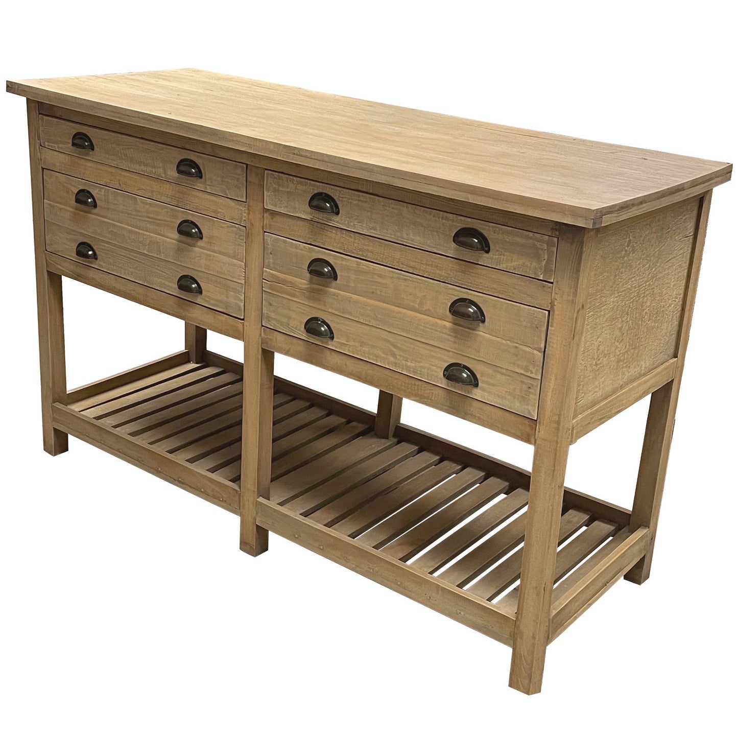 Sunset Trading Cottage 61" Double Bay Sideboard | Shelves Rattan Baskets Drawers | Driftwood Brown Solid Wood | Fully Assembled Console Table CC-TAB228S-DW