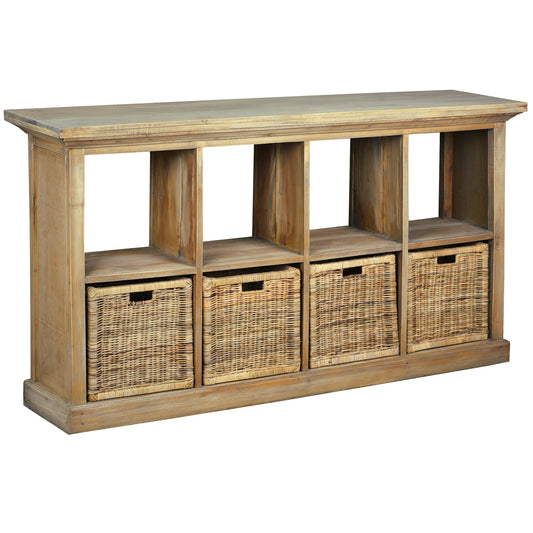 Sunset Trading Cottage 67" Provincial Storage Cabinet | 8 Shelves 4 Rattan Baskets | Driftwood Brown Solid Wood | Fully Assembled Entryway Foyer Table CC-CDC011S-DW