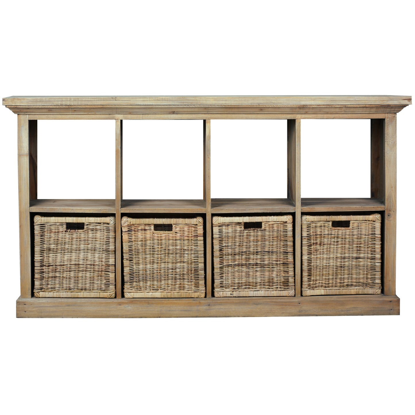 Sunset Trading Cottage 67" Provincial Storage Cabinet | 8 Shelves 4 Rattan Baskets | Driftwood Brown Solid Wood | Fully Assembled Entryway Foyer Table CC-CDC011S-DW