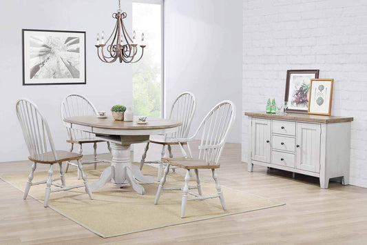 Sunset Trading Country Grove 42" Round to 60" Oval Extendable Dining Table Set | 2 Arm Chairs | Buffet | Distressed Gray and Brown Wood | Seats 6 DLU-CG4260-30AGOB6