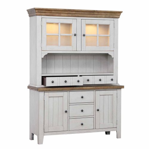 Sunset Trading Country Grove Buffet and Lighted Hutch | Distressed Gray and Brown Wood DLU-CG-BH-GO