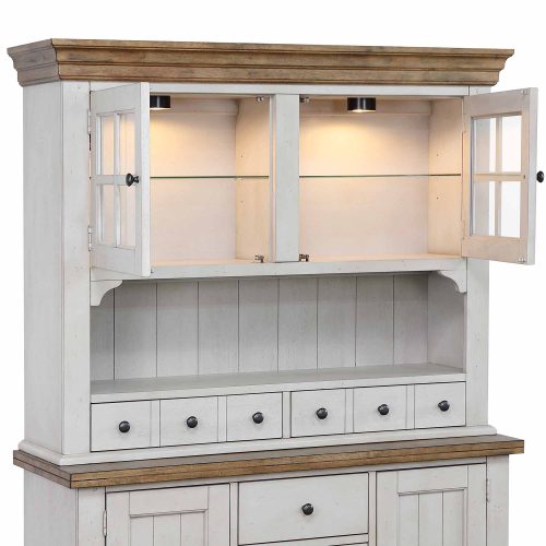 Sunset Trading Country Grove Buffet and Lighted Hutch | Distressed Gray and Brown Wood DLU-CG-BH-GO