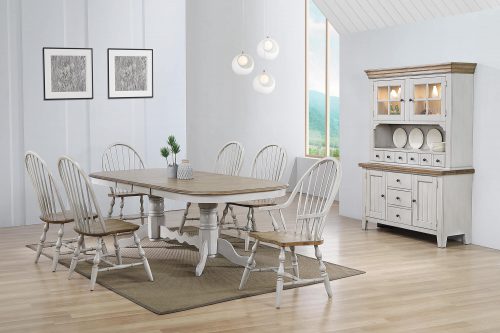 Sunset Trading Country Grove 8 Piece 96" Oval Double Pedestal Extendable Dining Table Set | 2 Arm Chairs | Lighted China Cabinet | Distressed Gray and Brown Wood | Seats 10 DLU-CG4296-30AGOBH8