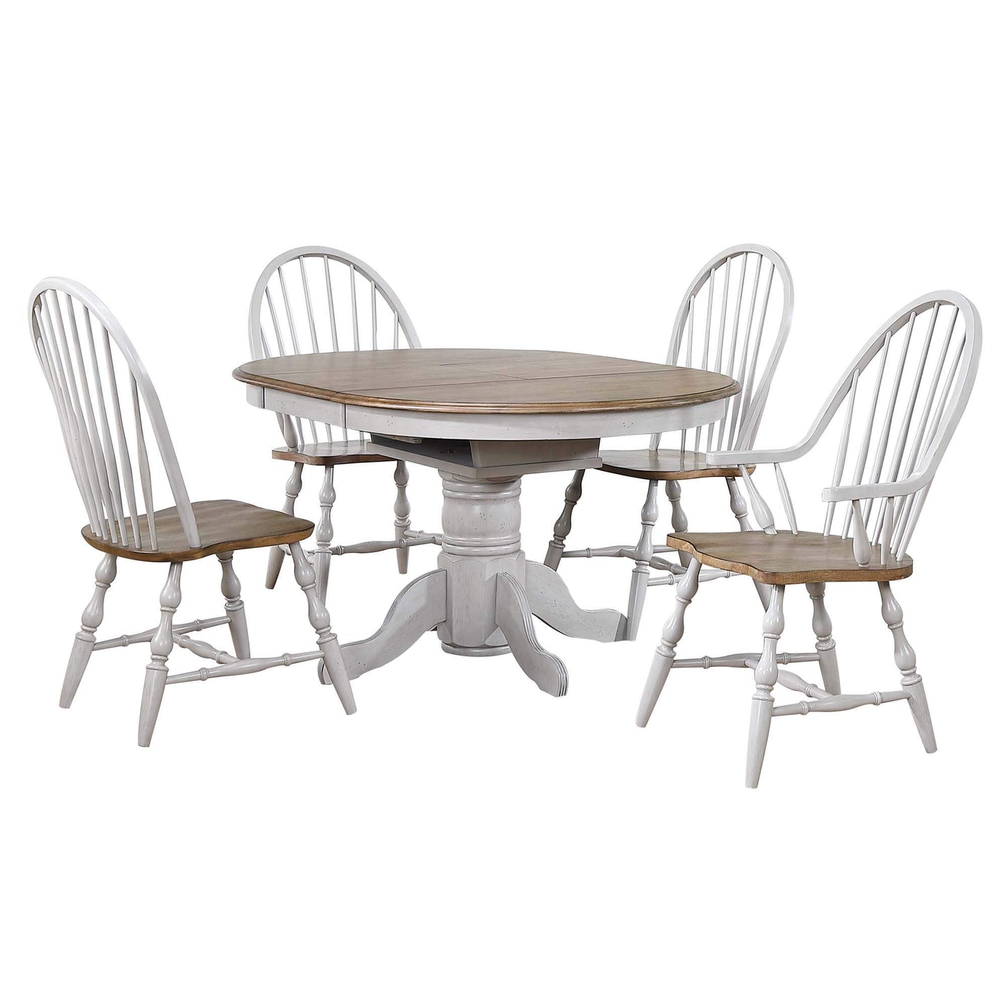 Sunset Trading Country Grove 42" Round to 60" Oval Extendable Dining Table Set | 2 Arm Chairs | Distressed Gray and Brown Wood | Seats 6 DLU-CG4260-30AGO5