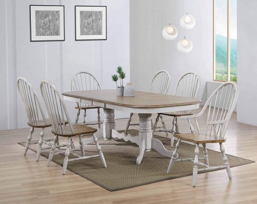 Sunset Trading Country Grove 7 Piece 96" Oval Double Pedestal Extendable Dining Table Set | 2 Arm Chairs | Distressed Gray and Brown Wood | Seats 10 DLU-CG4296-30AGO7