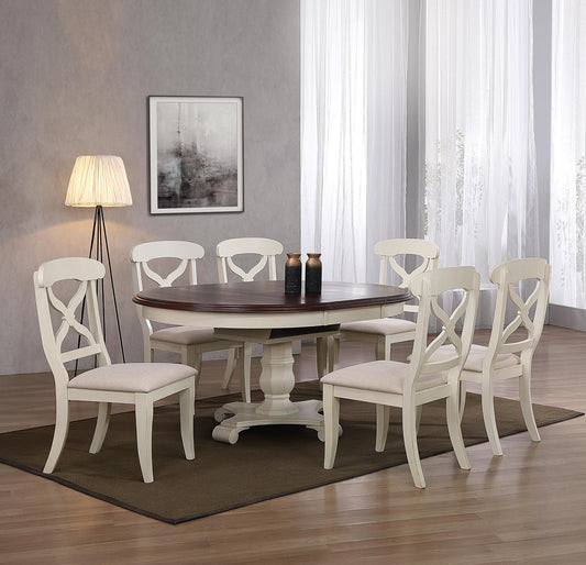 Sunset Trading Andrews 7 Piece 48" Round or 66" Oval Extendable Dining Set | Butterfly Leaf Table | Antique White and Chestnut Brown | Seats 6 DLU-ADW4866-C12-AW7P