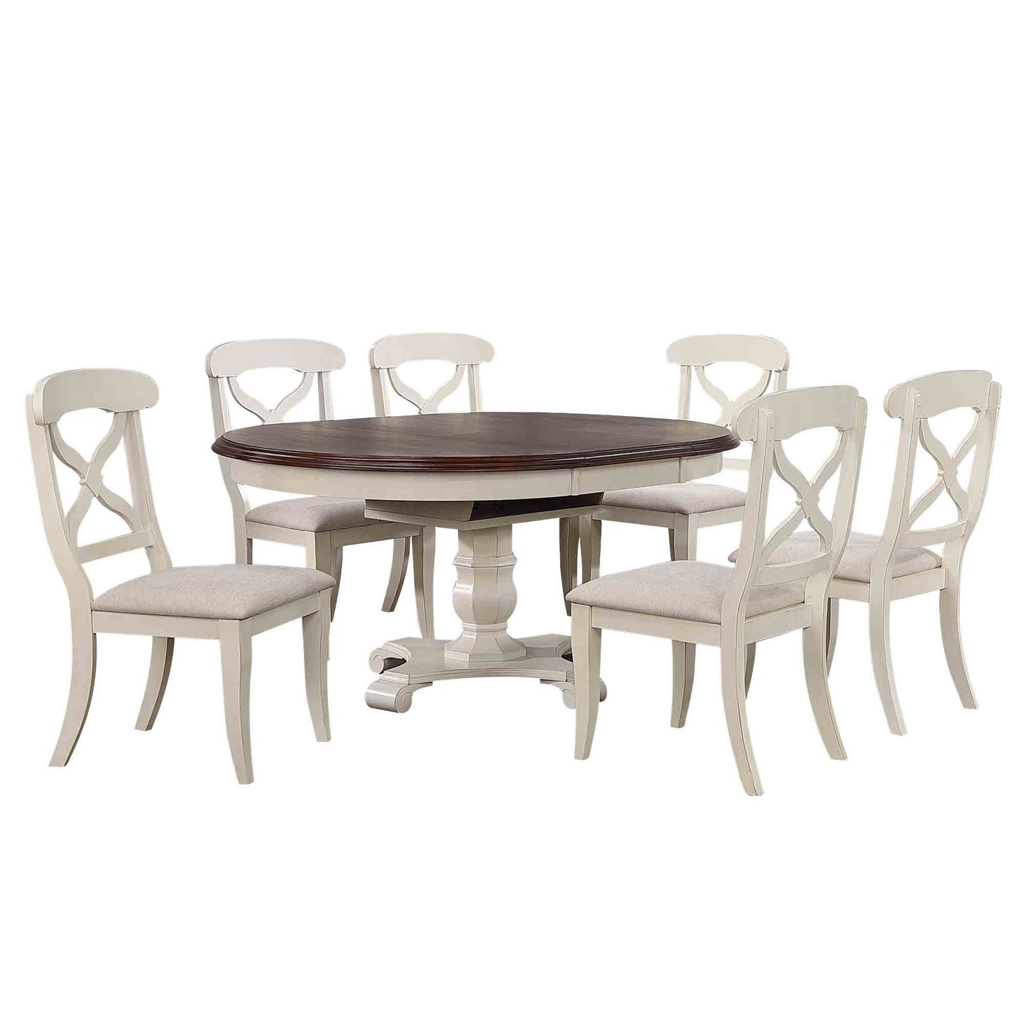 Sunset Trading Andrews 7 Piece 48" Round or 66" Oval Extendable Dining Set | Butterfly Leaf Table | Antique White and Chestnut Brown | Seats 6 DLU-ADW4866-C12-AW7P