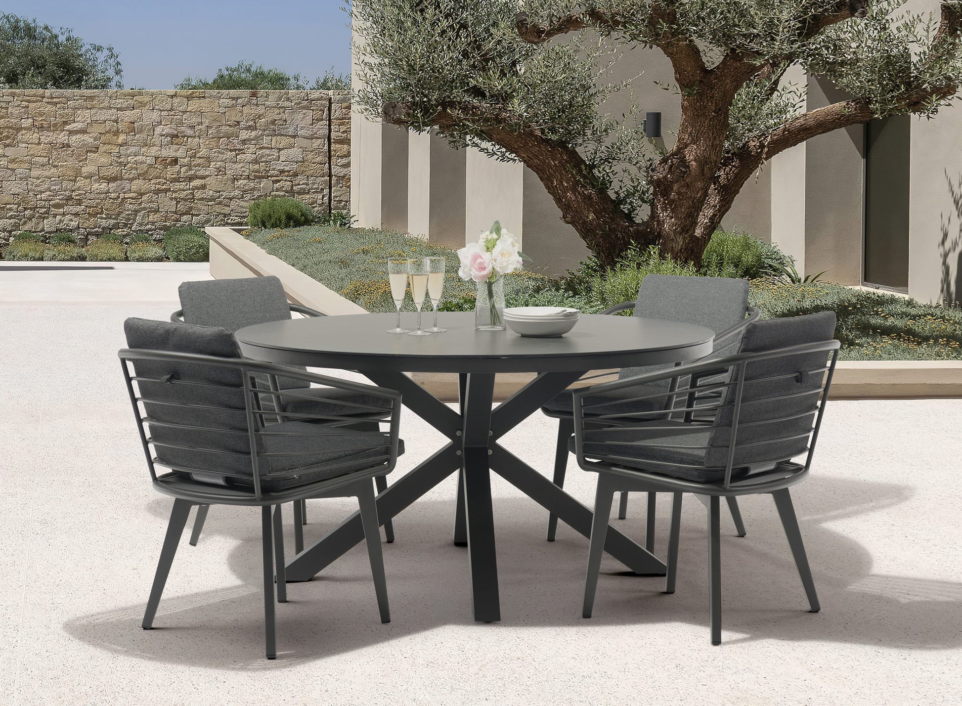 Whiteline Kassey Round Outdoor Dining Table DT1835-DGRY - GOLD STAR Dining