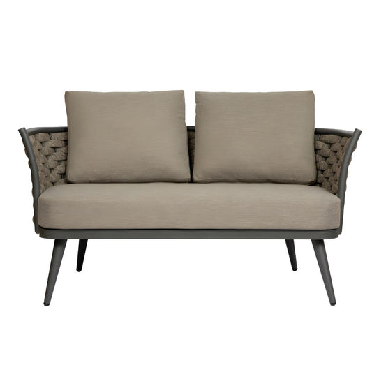 56" Dark Gray Aluminum Outdoor Love Seat with Taupe Cushions