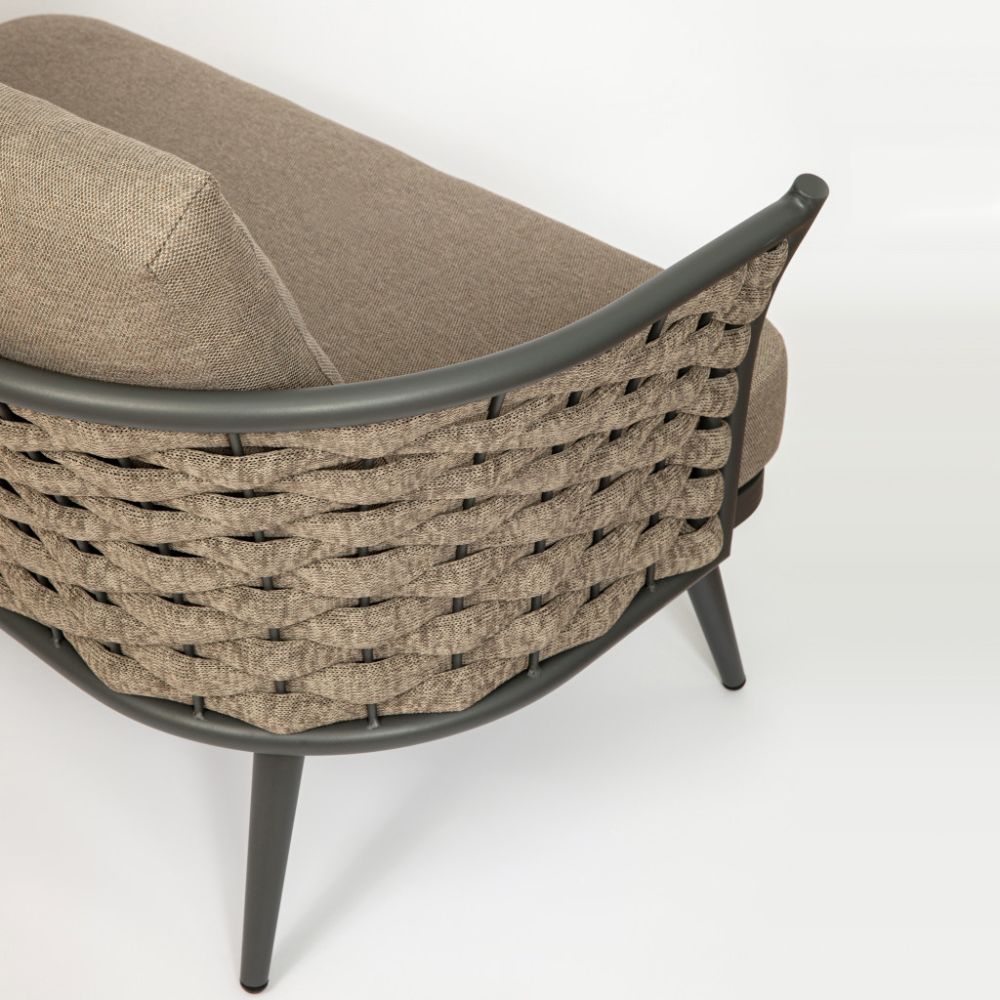 56" Dark Gray Aluminum Outdoor Love Seat with Taupe Cushions