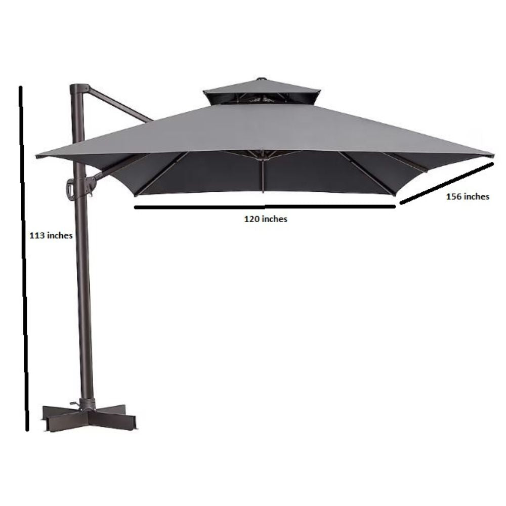 113" Dark Gray Polyester Rectangular Tilt Cantilever Patio Umbrella With Stand
